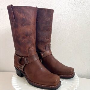 Frye Chestnut Leather Moto Boots